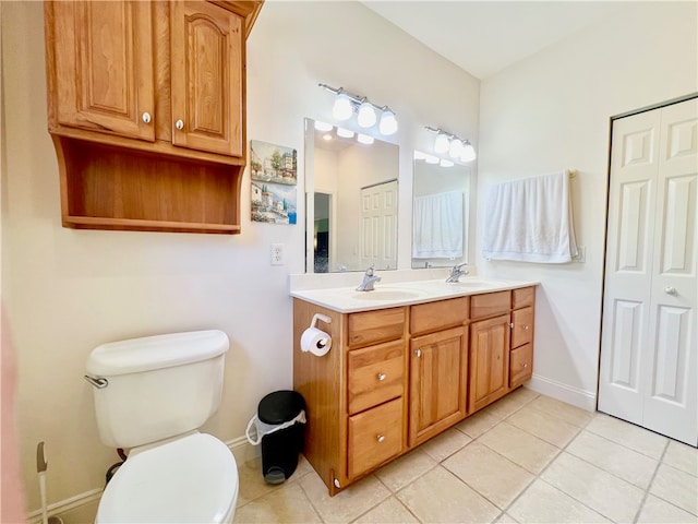 bathroom featuring toilet, vanity, and tile patterned floors