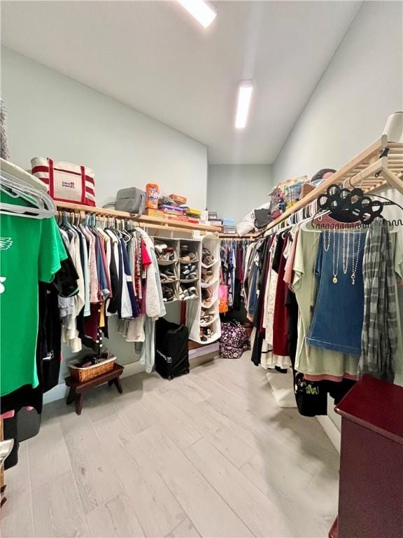 walk in closet with hardwood / wood-style flooring