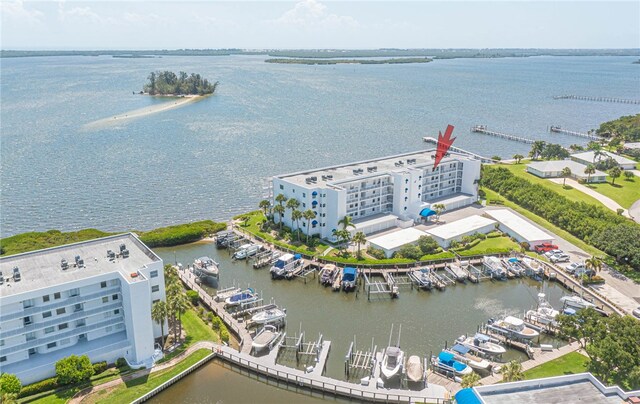 bird's eye view featuring a water view