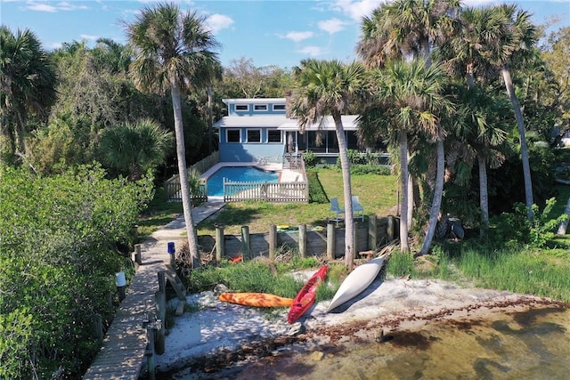 exterior space with a lawn, a patio area, fence private yard, and a fenced in pool