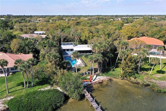 drone / aerial view with a forest view