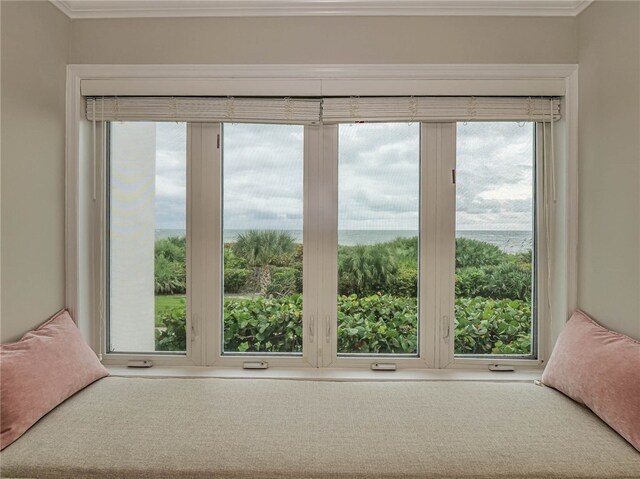 unfurnished bedroom with carpet flooring, multiple windows, and crown molding