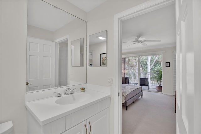 bathroom featuring vanity and ceiling fan