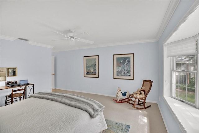 103 W Park Shores Cir Unit 10W, Vero Beach, FL 32963 - bedroom featuring ornamental molding, baseboards, ceiling fan, and a desk