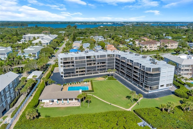 aerial view with a water view