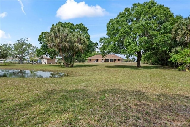 view of yard with a water view