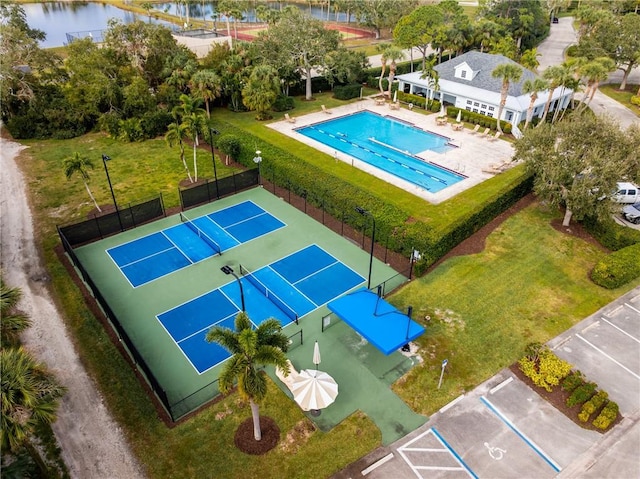 aerial view with a water view