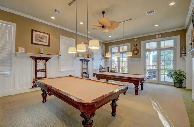 view of patio featuring outdoor lounge area, french doors, and ceiling fan