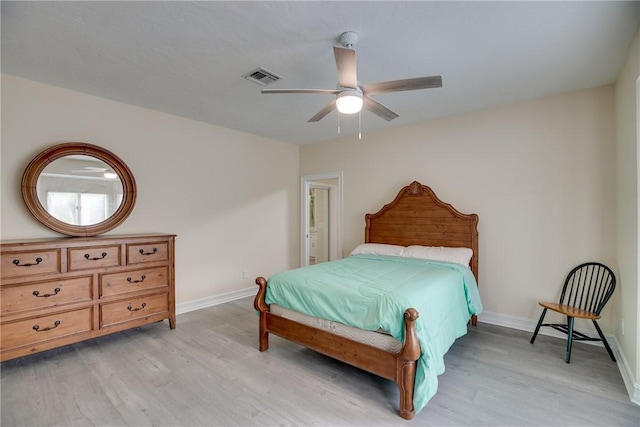 bedroom featuring ceiling fan and light hardwood / wood-style floors