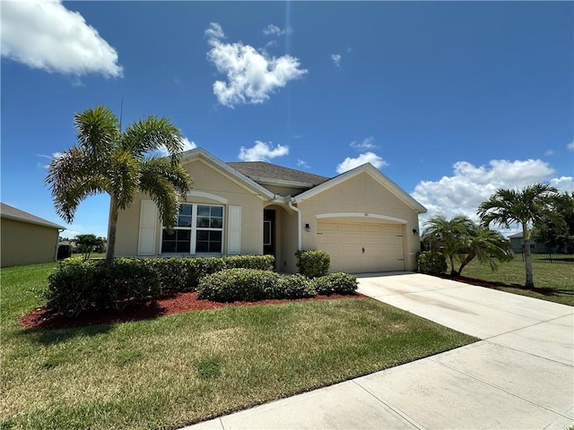 3315 Rockport St SW, Vero Beach, FL 32968 - ranch-style home with concrete driveway, a garage, and a front lawn