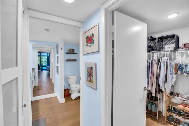 spacious closet with light hardwood / wood-style flooring