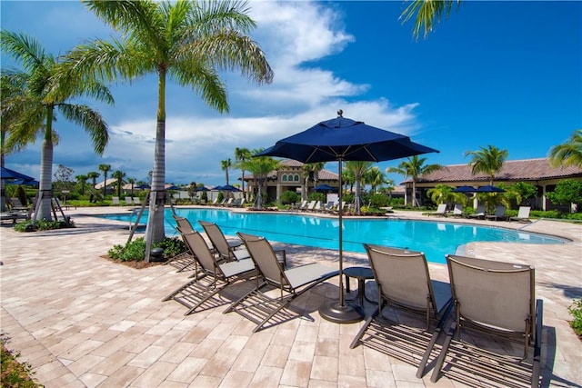 community pool with a patio