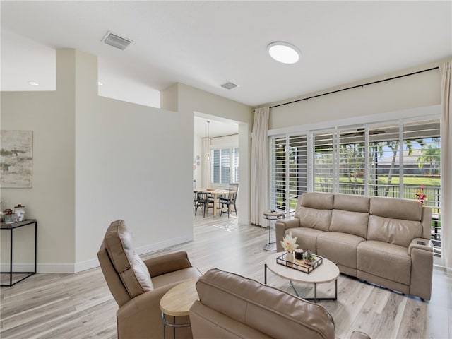 living room with light hardwood / wood-style floors