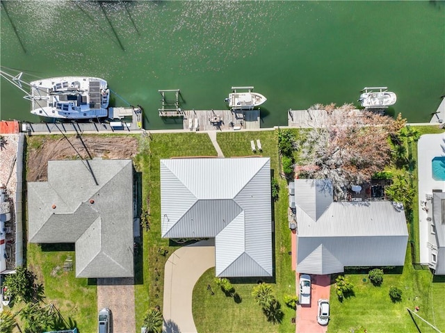 aerial view with a water view