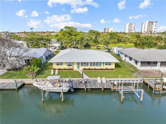 exterior space with a water view