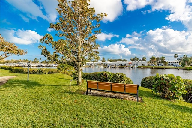 exterior space with a water view