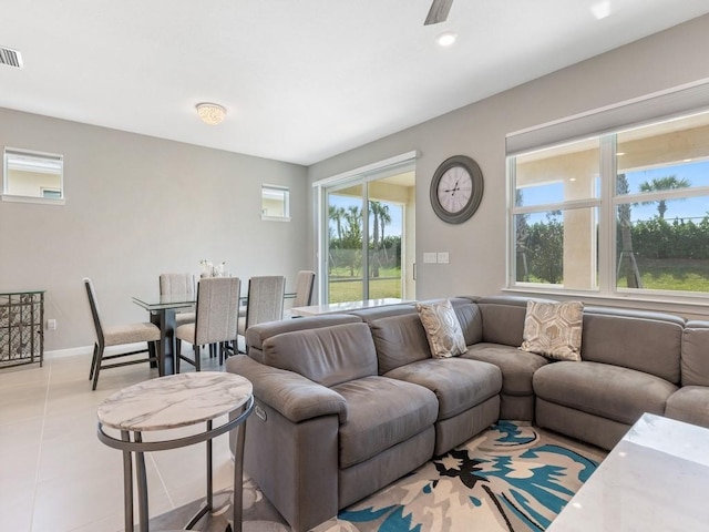 living room featuring light tile patterned floors