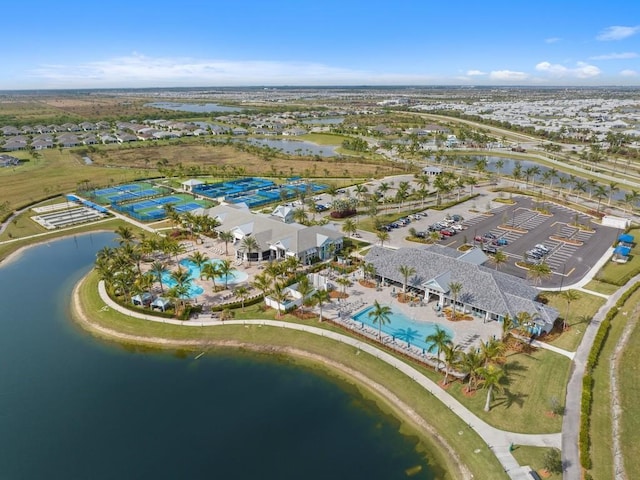 bird's eye view featuring a water view