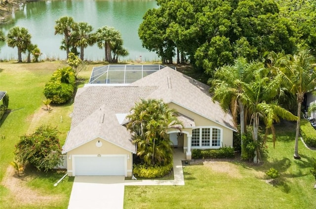 bird's eye view featuring a water view