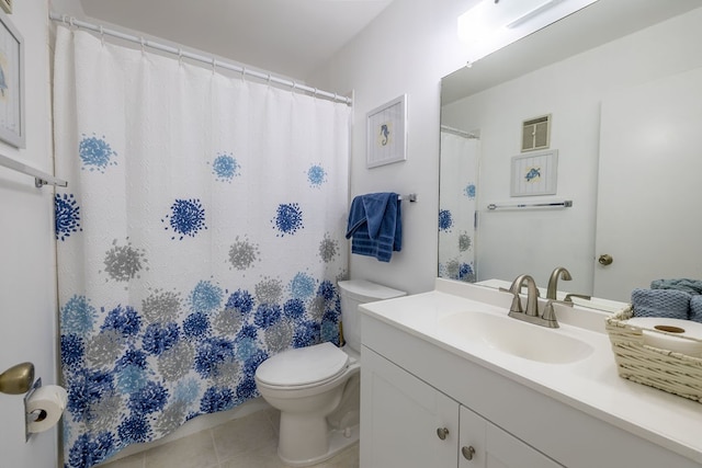 bathroom featuring toilet, vanity, and tile patterned floors