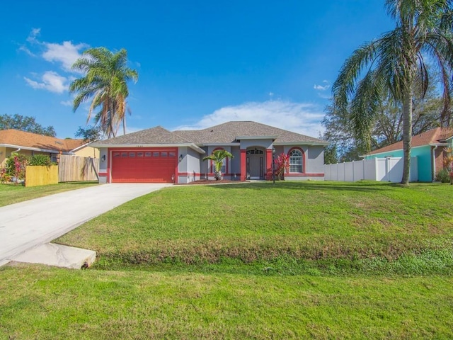 view of front of property with a garage and a front yard