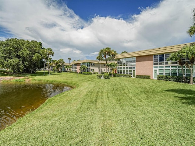 view of yard with a water view