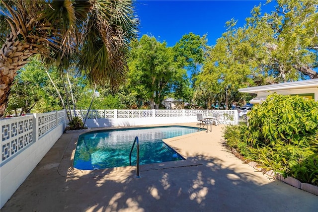 view of swimming pool featuring a patio, a fenced in pool, and a fenced backyard