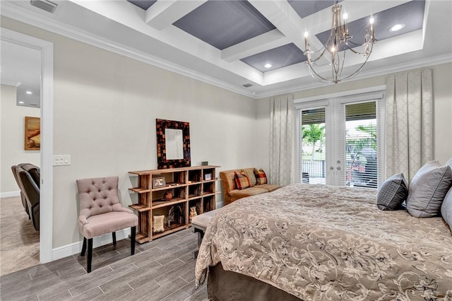 777 Fortunella Cir SW, Vero Beach, FL 32968 - bedroom with visible vents, baseboards, access to exterior, french doors, and a notable chandelier