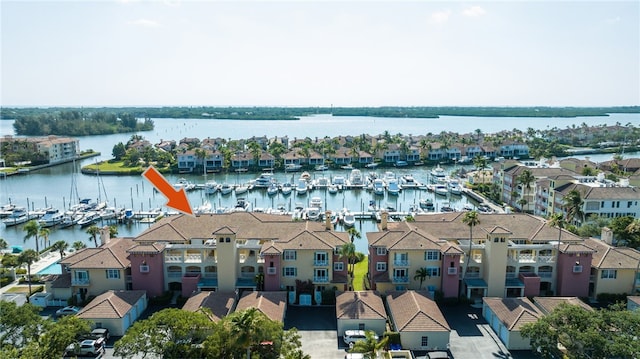 aerial view with a water view