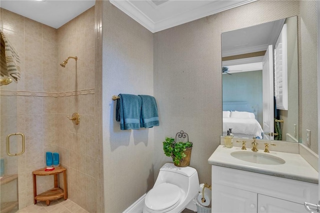 601 N Swim Club Dr Unit 3A, Vero Beach, FL 32963 - ensuite bathroom with a shower stall, vanity, and crown molding