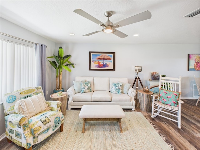 249 Columbus St, Sebastian, FL 32958 - living area with wood finished floors, baseboards, ceiling fan, and recessed lighting