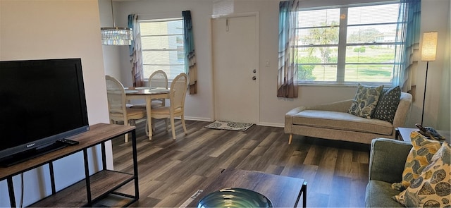 living area with dark wood-type flooring