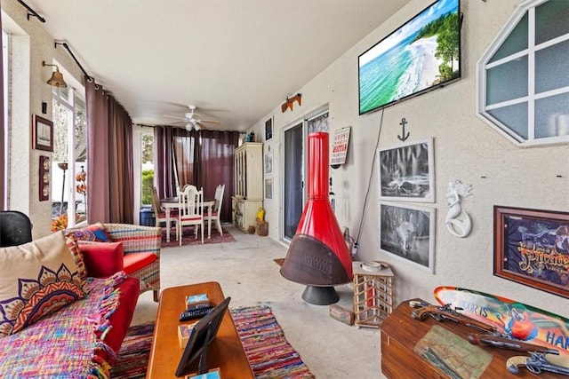 living room with ceiling fan