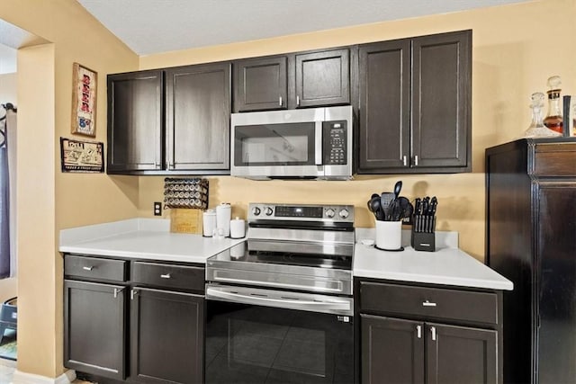 kitchen featuring appliances with stainless steel finishes and dark brown cabinetry