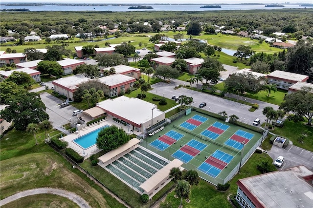 bird's eye view featuring a water view