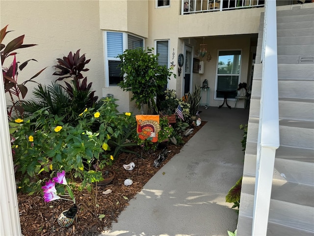 doorway to property featuring a balcony