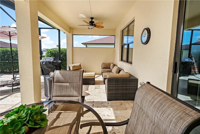 6210 Arcadia Sq, Vero Beach, FL 32966 - view of patio / terrace featuring an outdoor living space, ceiling fan, outdoor dining space, and grilling area