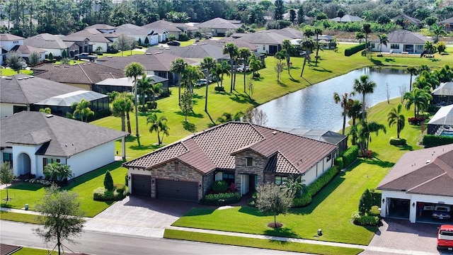 aerial view with a water view