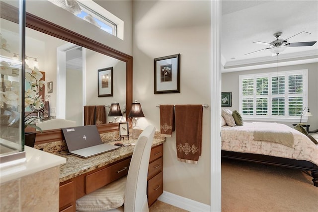 bathroom with vanity and ceiling fan