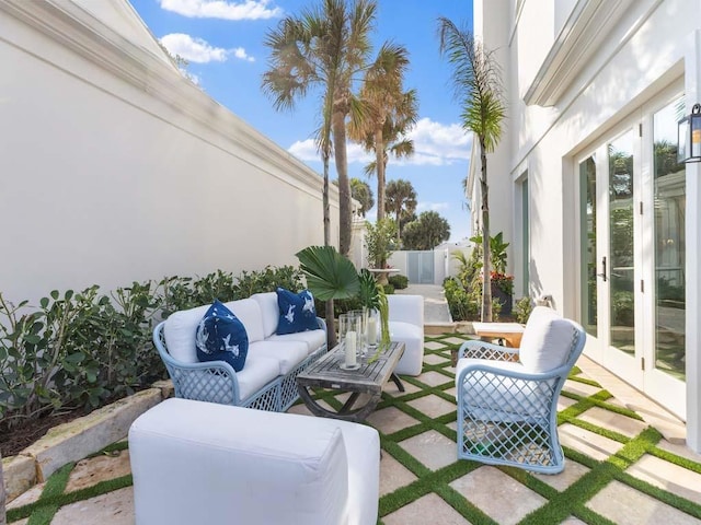 view of patio / terrace featuring outdoor lounge area and french doors