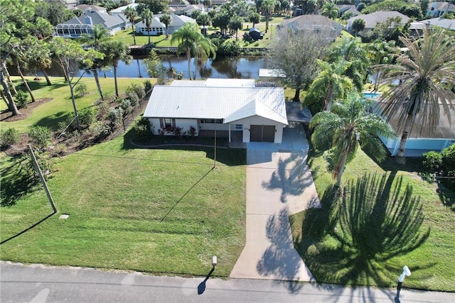 aerial view with a water view