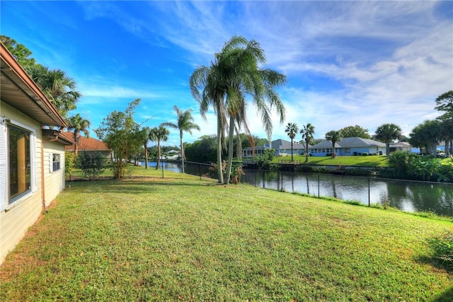 view of yard with a water view