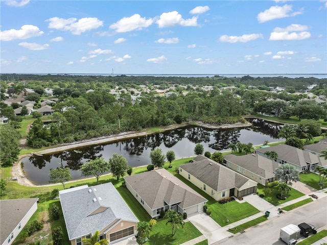 bird's eye view featuring a water view