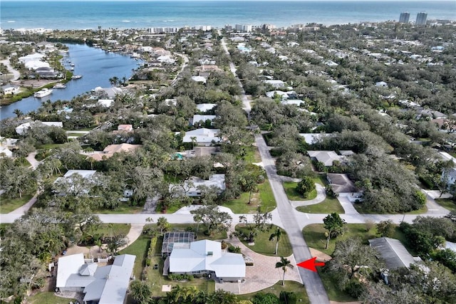 aerial view with a water view