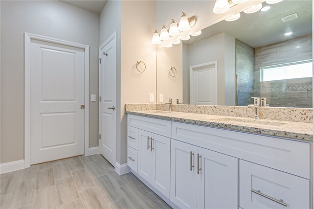 bathroom with walk in shower and vanity