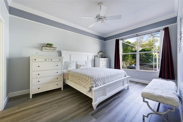 8720 Wakefield Dr, West Palm Beach, FL 33410 - bedroom with dark wood-type flooring, a textured ceiling, baseboards, and ornamental molding
