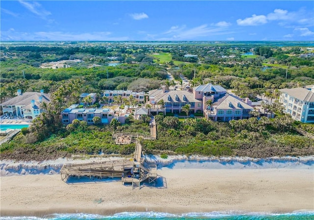 drone / aerial view with a water view and a view of the beach