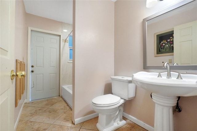 full bathroom featuring tile patterned flooring, sink, shower / tub combination, and toilet