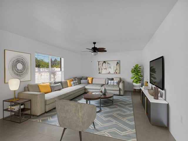 5985 Ridge Lake Cir, Vero Beach, FL 32967 - living room featuring ceiling fan and light tile patterned flooring