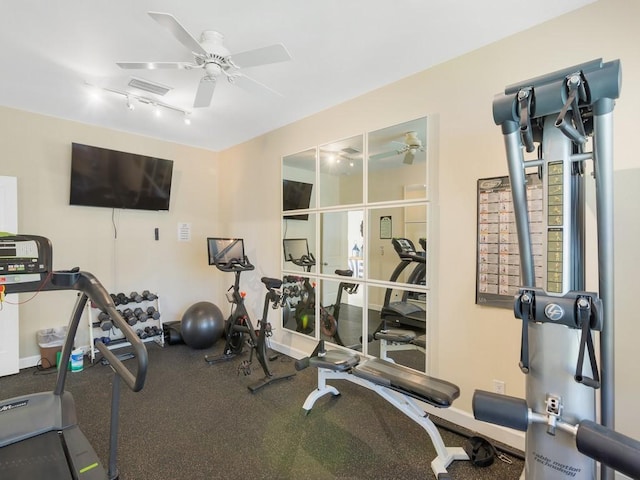 8405 Red Bay Ct Unit 8405, Vero Beach, FL 32963 - workout area featuring ceiling fan, rail lighting, and visible vents